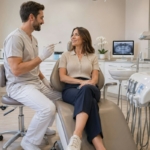 Dentist reviewing dental insurance benefits with a patient in Avon, IN